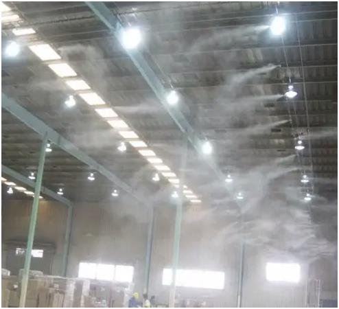 Misting nozzle cooling and humidification effect